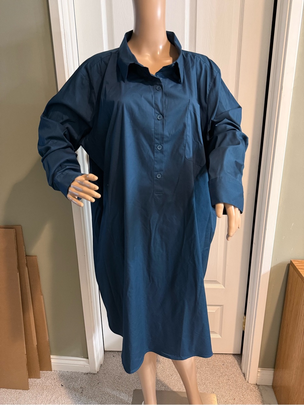 NWT Universal Standard L 3X Shirt Dress Storm Blue 1/2 Button Capsule Career